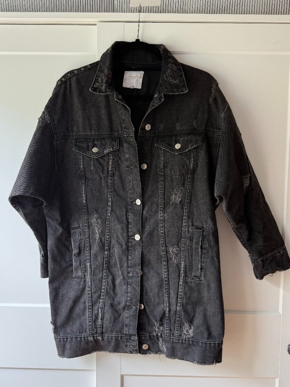 Zara Oversized Distressed Black Denim Jacket Size S | Washed Black Jean Jacket
